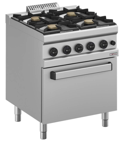 Fourneau gaz 4 feux vifs, sur four gaz GN 2/1