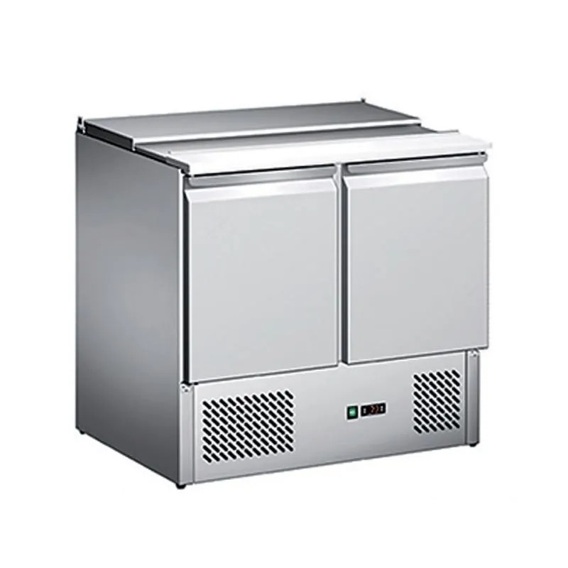 Table réfrigérée saladette professionnelle positive inox - 2 portes