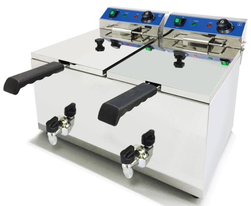 Friteuse sur table 2x10L électrique professionnelle double avec robinet