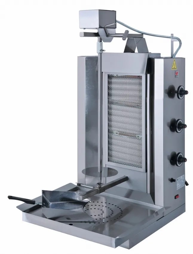 Grill à kebab à gaz avec 3 zones de chauffage, moteur supérieur, 35 kg