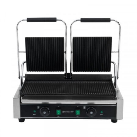 Grill panini professionnel double plaques rainurées inox